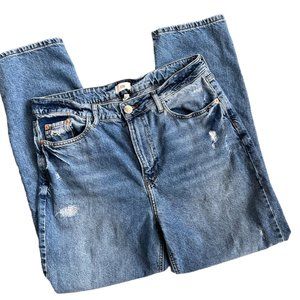 River Island Medium Wash Distressed High Rise Straight Leg Denim Jeans